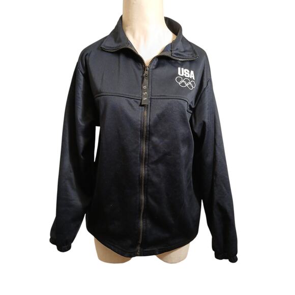 United States Olympic Committee JACKET Size M Black Fleece Lined Track Sporty - Picture 2 of 16